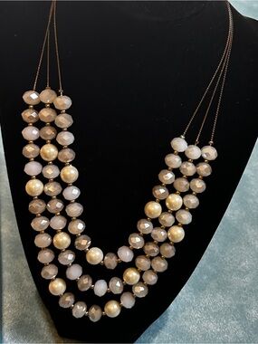 Elegant Multi-Strand Beaded Necklace, neutral earthy tones